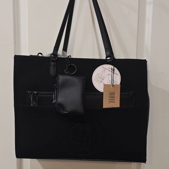 Steve Madden BLivia SM Circle Emblem Logo Candy-Coated Tote Bag- Black - Picture 3 of 11